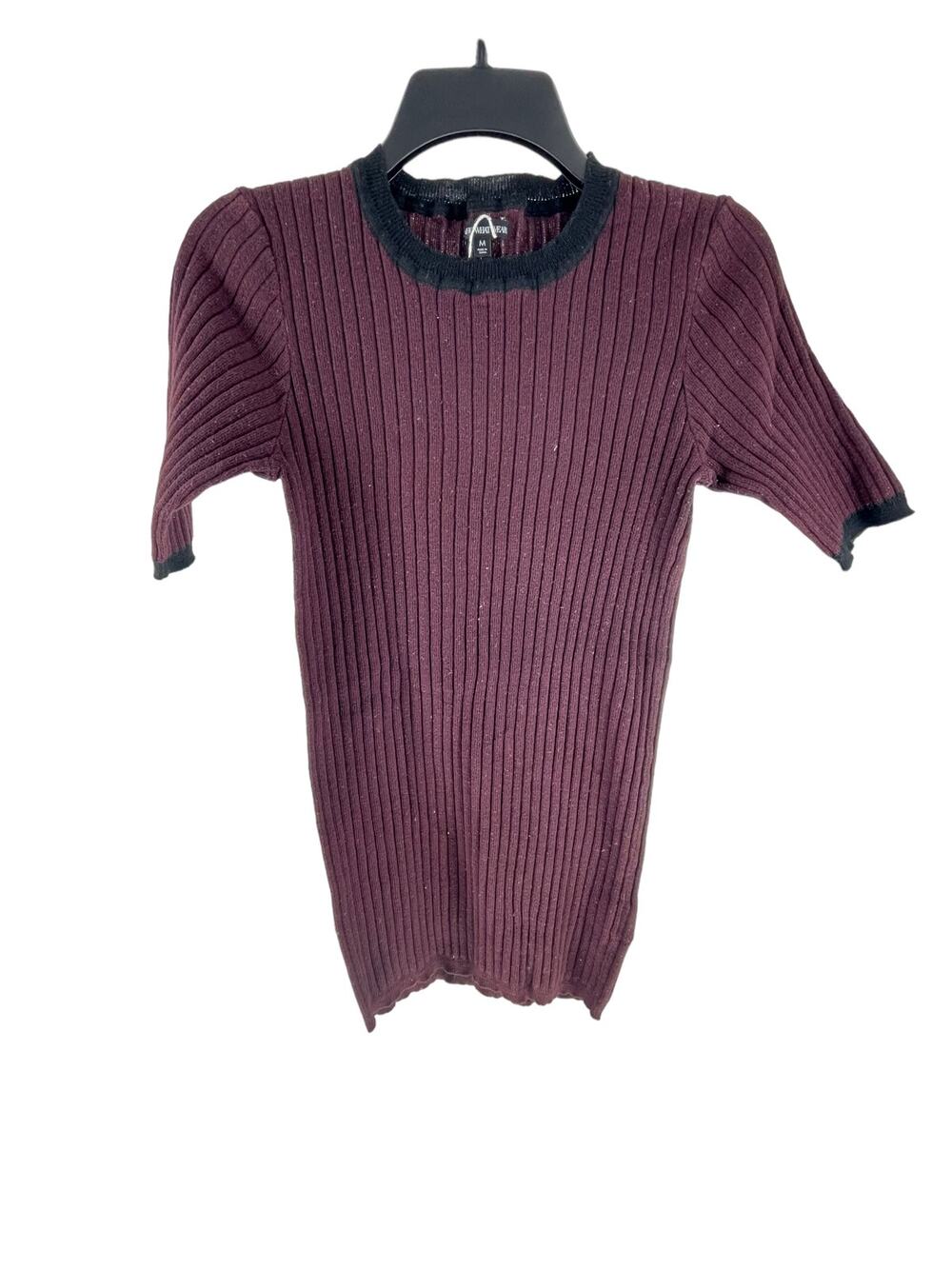 Who What Wear Burgundy Ribbed Knit Short Sleeve Sweater Women's Size Medium